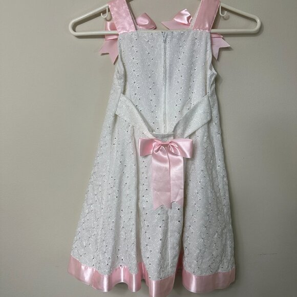 Vintage Bonnie Jean White Eyelet and Pink Satin Bow / Details Girls Size 5 - Picture 5 of 9
